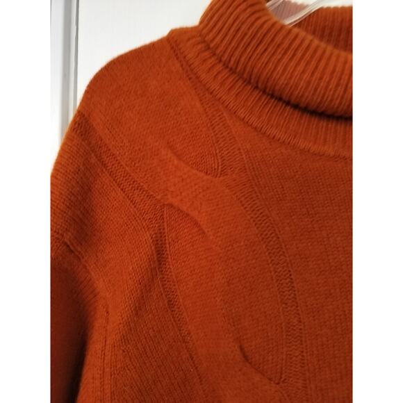 3289) C&A Est 1841 Burnt Orange Cowl Neck Cable Knit Wool Blend Sweater XXL - Picture 7 of 11